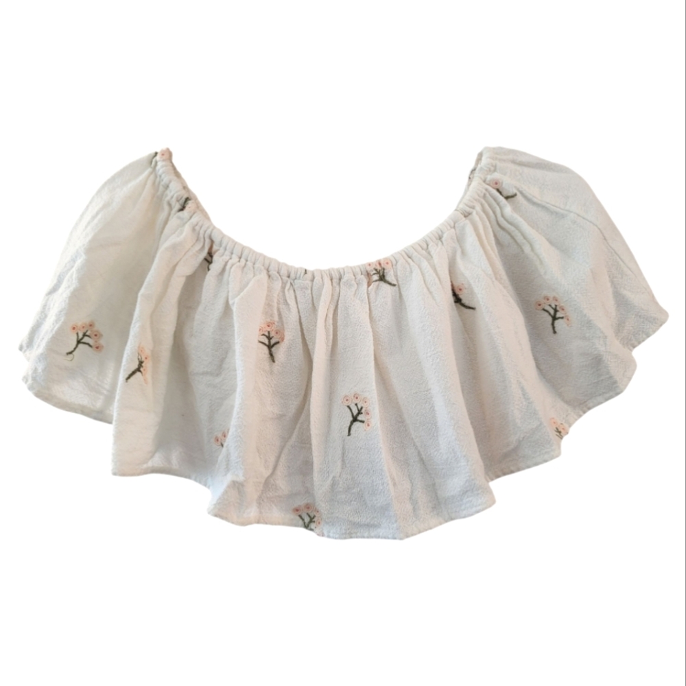 Zara Cream Floral Embroidered Ruffled Crop Top - Size S